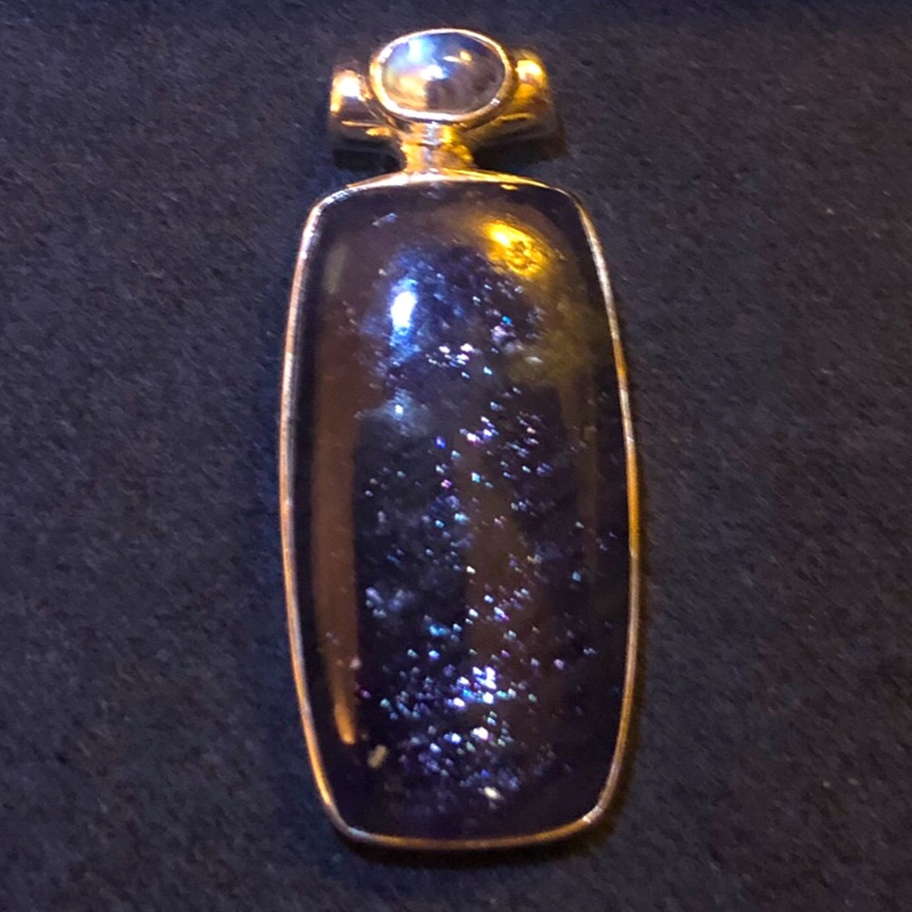 Sterling silver iolite sunstone/bloodshot iolite with moonstone accent pendant